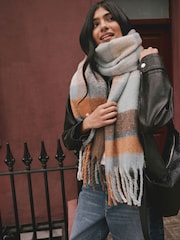 Blue/Orange Heavyweight Brushed Blanket Scarf - Image 4 of 8
