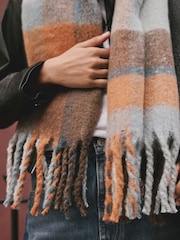 Blue/Orange Heavyweight Brushed Blanket Scarf - Image 5 of 8