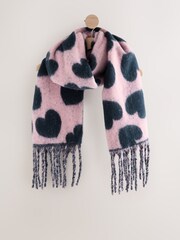 Navy/Pink Heart Print Heavyweight Blanket Scarf - Image 1 of 7