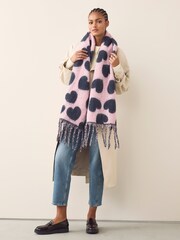 Navy/Pink Heart Print Heavyweight Blanket Scarf - Image 2 of 7