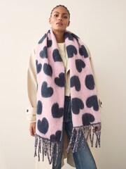 Navy/Pink Heart Print Heavyweight Blanket Scarf - Image 3 of 7