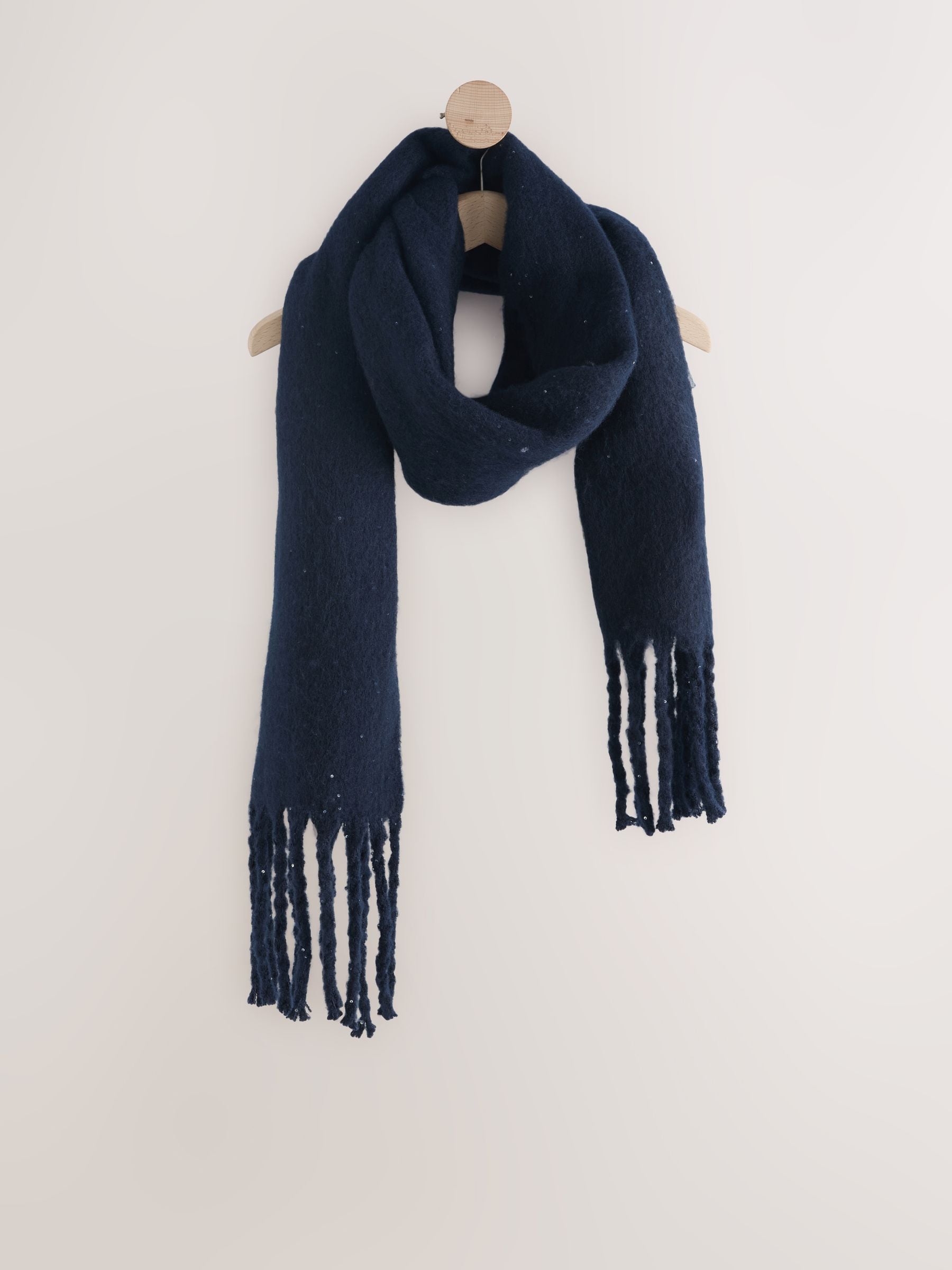 Buy Navy Sequin Sparkle Brushed Blanket Heavyweight Scarf from
