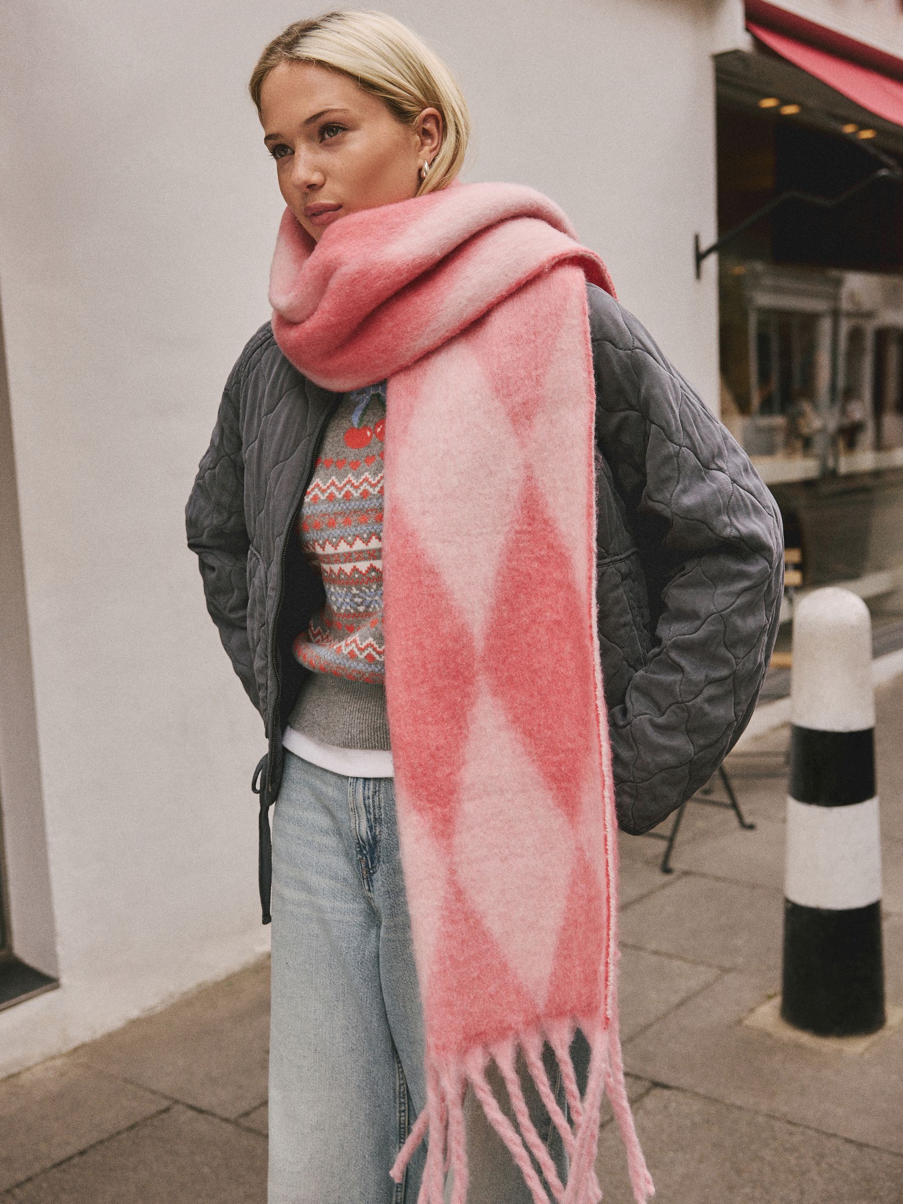 Buy Red/Pink Argyle Heavyweight Brushed Blanket Scarf from Next USA