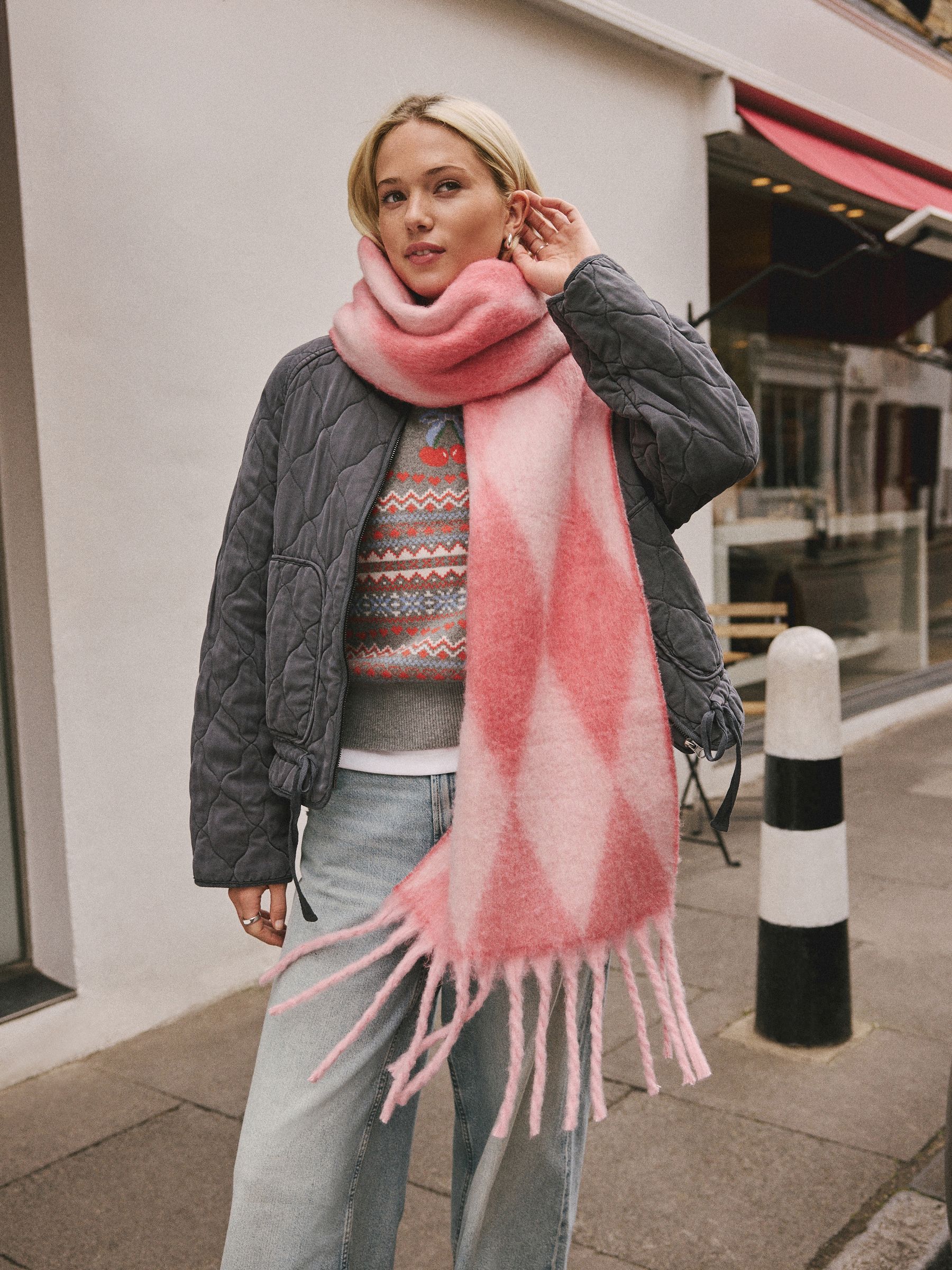 Buy Red/Pink Argyle Heavyweight Brushed Blanket Scarf from Next