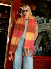 Pink/Orange Check Heavyweight Brushed Blanket Scarf - Image 2 of 7