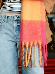 Pink/Orange Check Heavyweight Brushed Blanket Scarf - Image 4 of 7