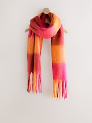 Pink/Orange Check Heavyweight Brushed Blanket Scarf - Image 6 of 7