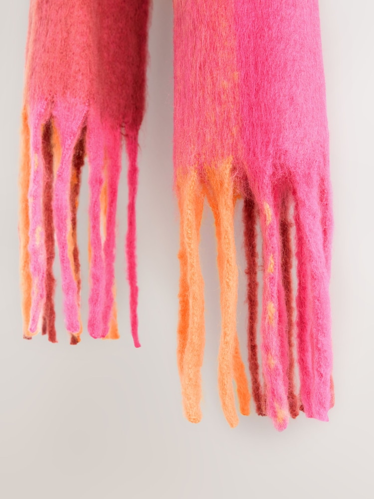 Pink/Orange Check Heavyweight Brushed Blanket Scarf - Image 7 of 7
