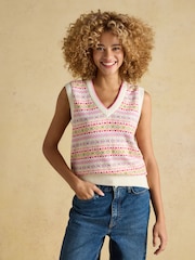 Mehrfarbig - Joules Islay V Neck Fair Isle Cotton Rich Knitted Vest - Bild 1 von 9