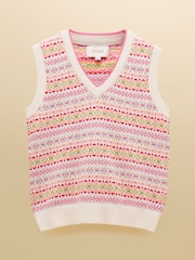 Mehrfarbig - Joules Islay V Neck Fair Isle Cotton Rich Knitted Vest - Bild 8 von 9
