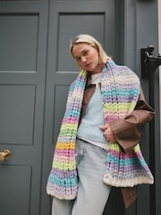 Bright Stripe Hand Knit Chunky Blanket Scarf - Image 3 of 8