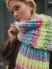 Bright Stripe Hand Knit Chunky Blanket Scarf - Image 4 of 8