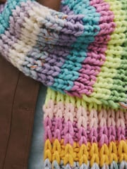 Bright Stripe Hand Knit Chunky Blanket Scarf - Image 5 of 8