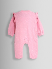وردي وحيد القرن - JoJo Maman Bébé 100% Cotton Footed Frill Sleepsuit - Image 2 of 3