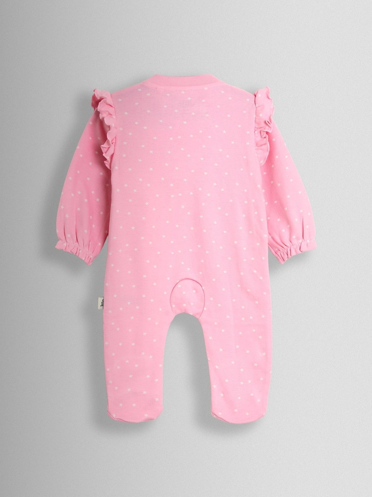 وردي وحيد القرن - JoJo Maman Bébé 100% Cotton Footed Frill Sleepsuit - Image 2 of 3