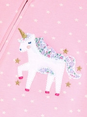 وردي وحيد القرن - JoJo Maman Bébé 100% Cotton Footed Frill Sleepsuit - Image 3 of 3