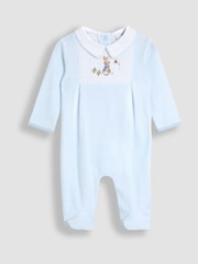 JoJo Maman Bébé Blue Embroidered Smocked Footed Sleepsuit - Image 1 of 3