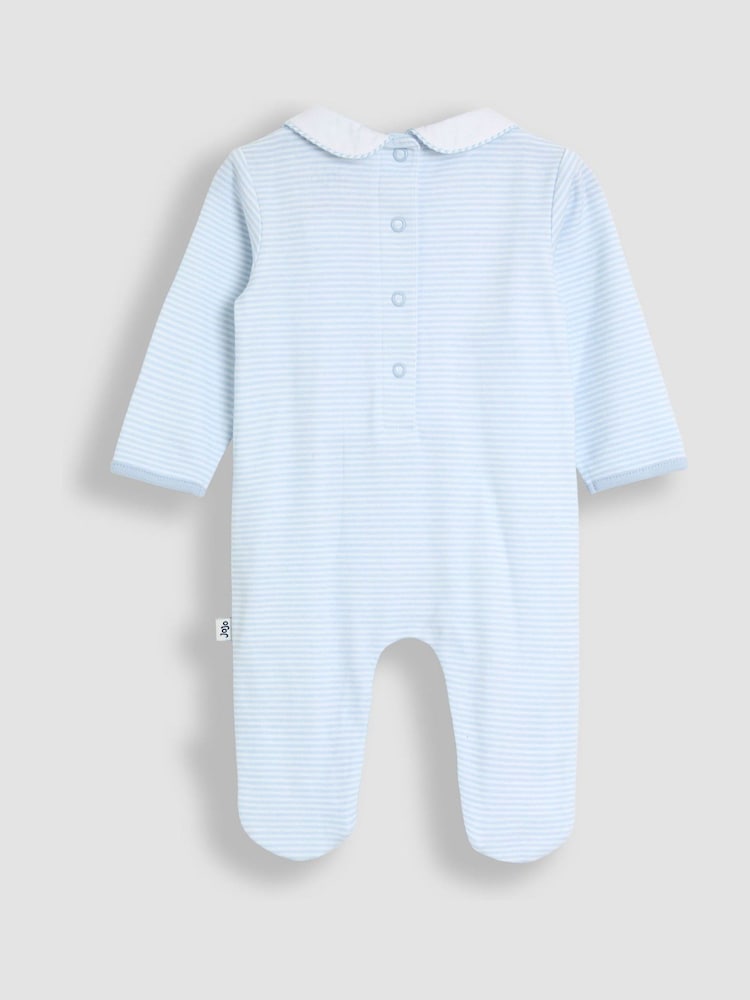 JoJo Maman Bébé Blue Embroidered Smocked Footed Sleepsuit - Image 2 of 3