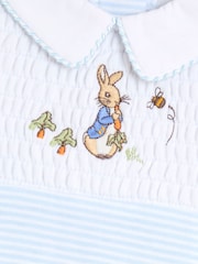 JoJo Maman Bébé Blue Embroidered Smocked Footed Sleepsuit - Image 3 of 3