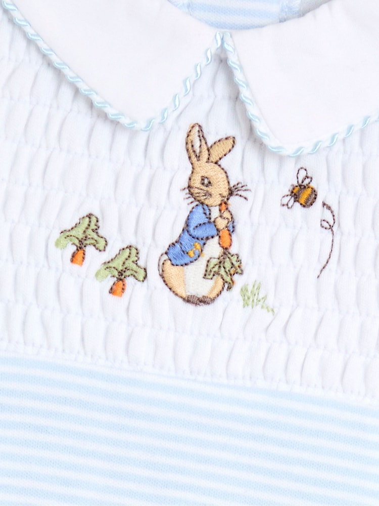 JoJo Maman Bébé Blue Embroidered Smocked Footed Sleepsuit - Image 3 of 3
