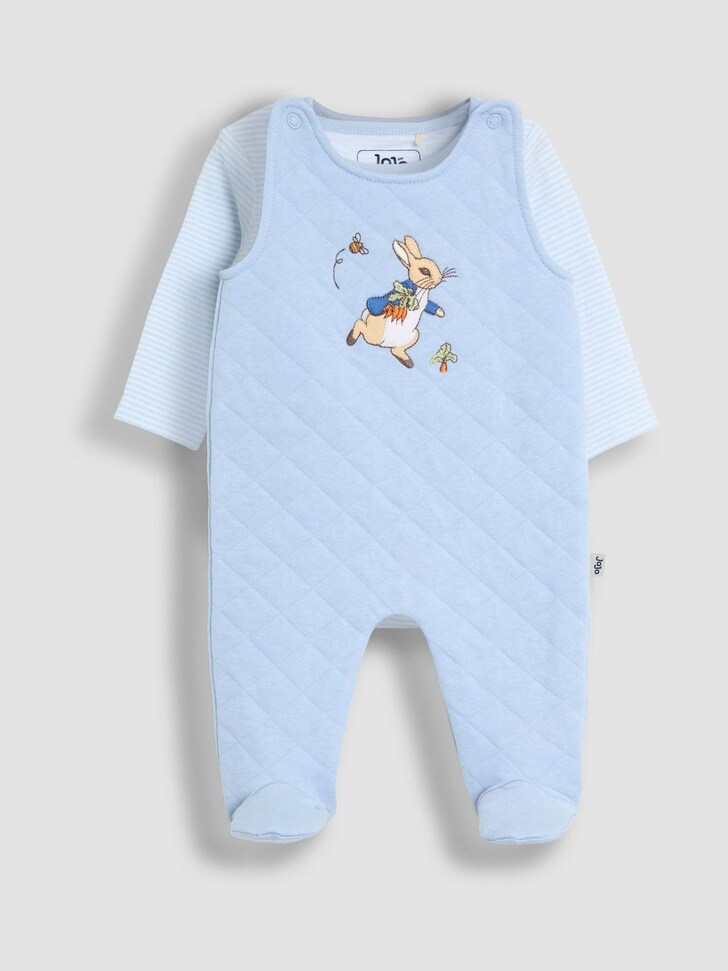 JoJo Maman Bébé Blue Quilted 2-Piece Dungaree Set
