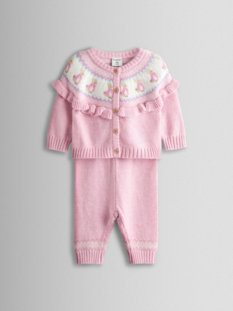 JoJo Maman Bébé Pink Fair isle Knit Cardigan & Bottom Set - Image 1 of 6