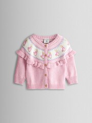 JoJo Maman Bébé Pink Fair isle Knit Cardigan & Bottom Set - Image 2 of 6