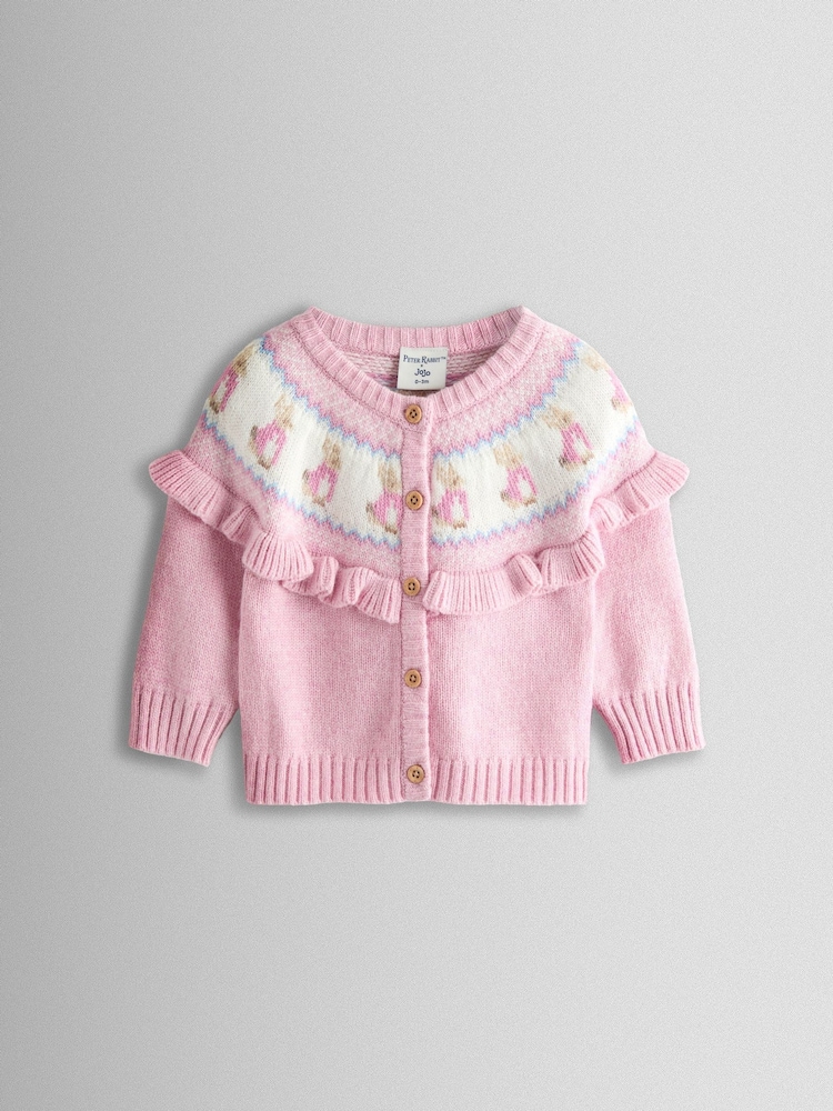 JoJo Maman Bébé Pink Fair isle Knit Cardigan & Bottom Set - Image 2 of 6