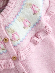 JoJo Maman Bébé Pink Fair isle Knit Cardigan & Bottom Set - Image 3 of 6