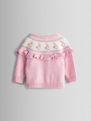 JoJo Maman Bébé Pink Fair isle Knit Cardigan & Bottom Set - Image 4 of 6