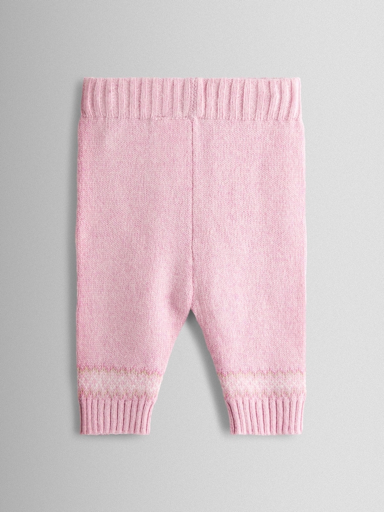 JoJo Maman Bébé Pink Fair isle Knit Cardigan & Bottom Set - Image 6 of 6