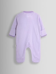 أرجواني ديناصور - JoJo Maman Bébé 100% Cotton Footed Stripe Appliqué Sleepsuit - Image 2 of 3