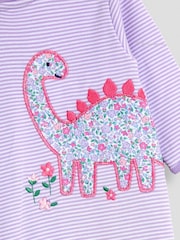 JoJo Maman Bébé Purple Dino 100% Cotton Footed Stripe Appliqué  Sleepsuit - Image 4 of 4