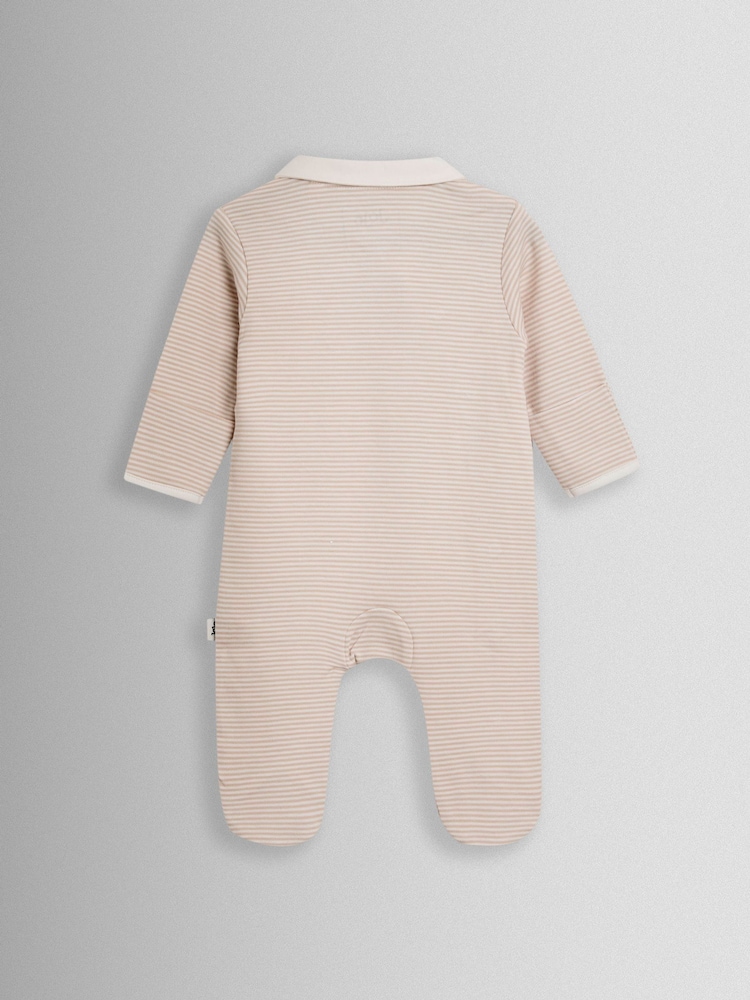 JoJo Maman Bébé Neutral Stripe 'I Love My Daddy' Sleepsuit - Image 4 of 4