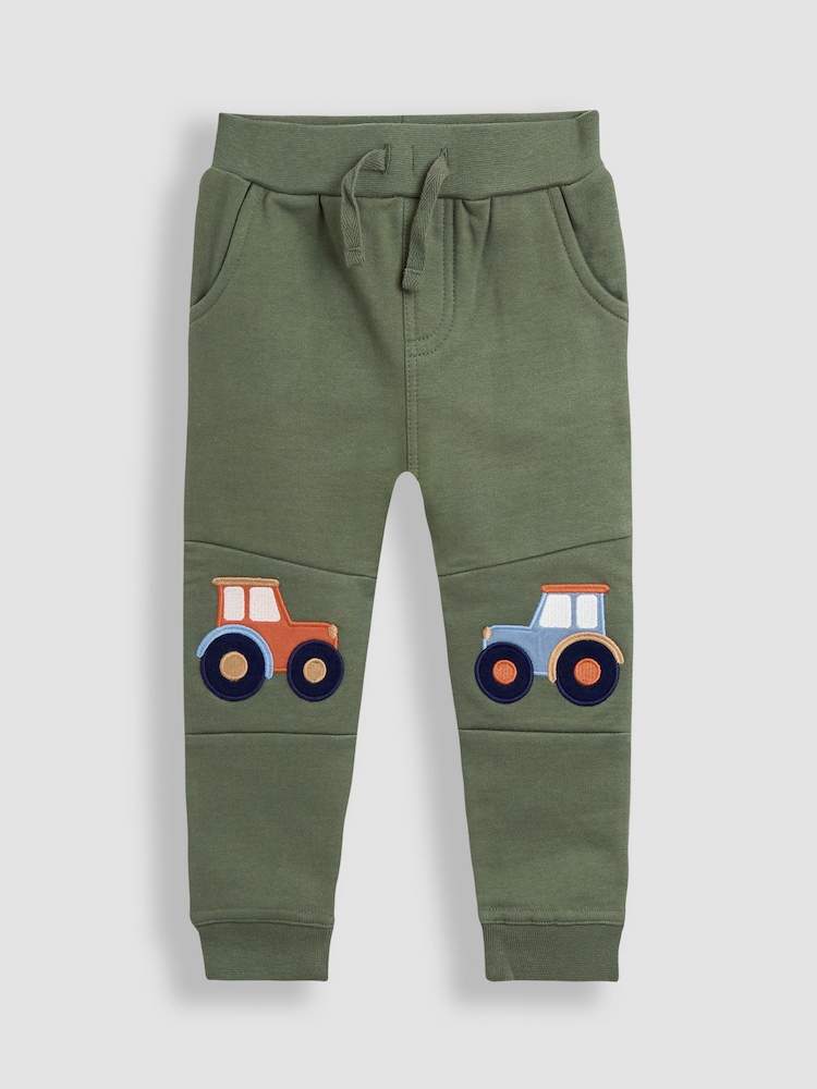 JoJo Maman Bébé Khaki Green Tractor 2-Pack Appliqué Knee & Plain Joggers - Image 2 of 6 JoJo Maman Bébé Khaki Green Tractor 2-Pack Appliqué Knee & Plain Joggers - Image 2 of 6