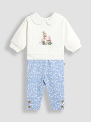 JoJo Maman Bébé Blue Floral Flopsy Appliqué Sweatshirt Leggings & Headband Set - Image 1 of 6