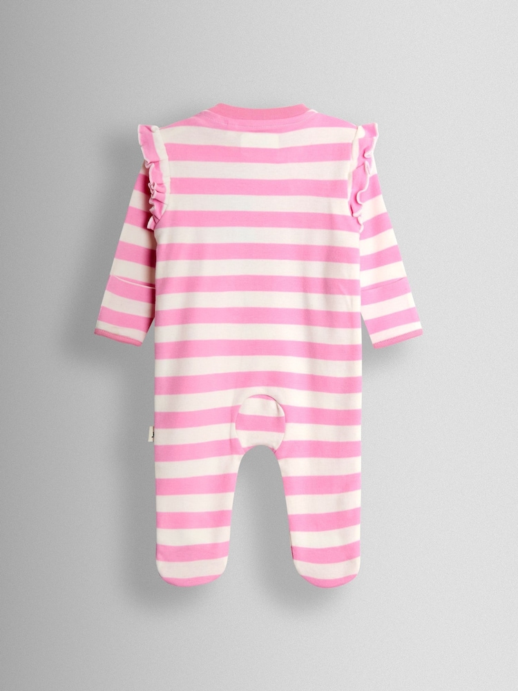 وردي كرز - JoJo Maman Bébé 100% Cotton Footed Frill Sleepsuit - Image 2 of 3