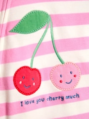 وردي كرز - JoJo Maman Bébé 100% Cotton Footed Frill Sleepsuit - Image 3 of 3