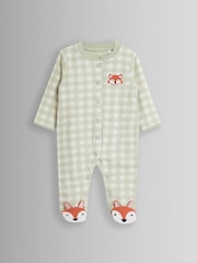 JoJo Maman Bébé Green Fox Character Appliqué Zip Footed Sleepsuit - Image 1 of 4