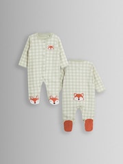 JoJo Maman Bébé Green Fox Character Appliqué Zip Footed Sleepsuit - Image 2 of 4