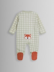 JoJo Maman Bébé Green Fox Character Appliqué Zip Footed Sleepsuit - Image 4 of 4