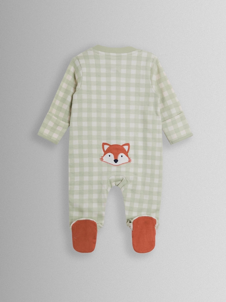 JoJo Maman Bébé Green Fox Character Appliqué Zip Footed Sleepsuit - Image 4 of 4