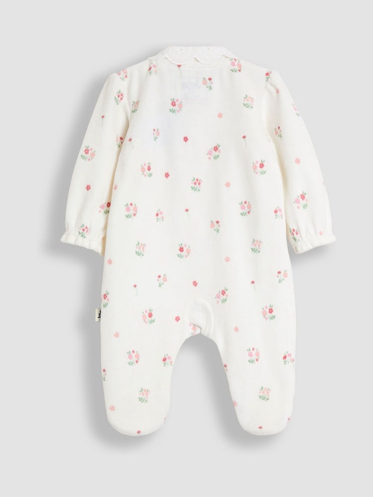 JoJo Maman Bébé Cream Ditsy Floral Velour Collared All-In-One - Image 2 of 3 JoJo Maman Bébé Cream Ditsy Floral Velour Collared All-In-One - Image 2 of 3