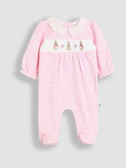 JoJo Maman Bébé Pink Smocked Collared Sleepsuit - Image 1 of 3