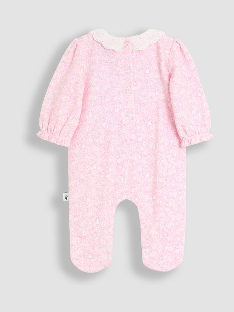 JoJo Maman Bébé Pink Smocked Collared Sleepsuit - Image 2 of 3 JoJo Maman Bébé Pink Smocked Collared Sleepsuit - Image 2 of 3