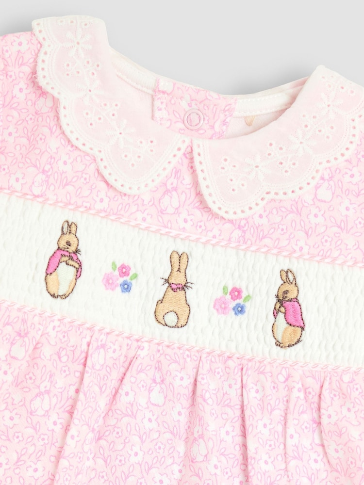 JoJo Maman Bébé Pink Smocked Collared Sleepsuit - Image 3 of 3