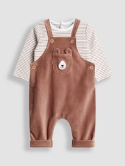 JoJo Maman Bébé Brown Rib Velour Character Dungaree & Body Set - Image 1 of 6