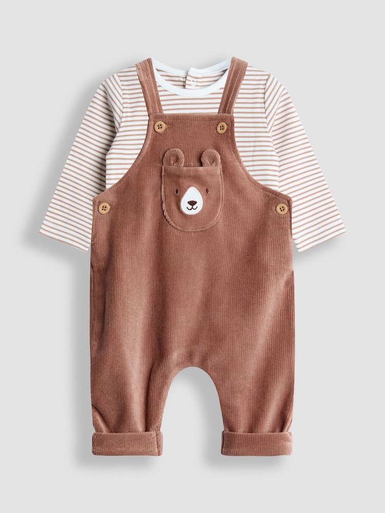 JoJo Maman Bébé Brown Rib Velour Character Dungaree & Body Set - Image 1 of 6