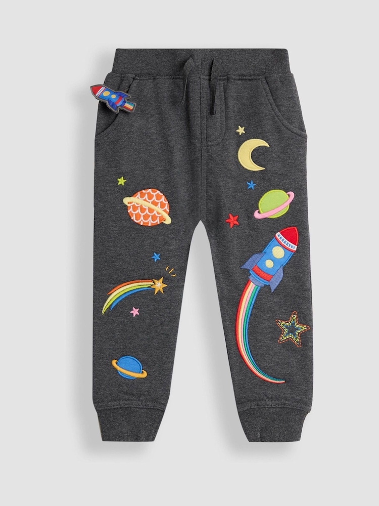 JoJo Maman Bébé Charcoal Grey Space Appliqué Joggers - Image 1 of 3
