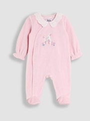 JoJo Maman Bébé Pale Pink Bunny Appliqué Velour Collared All-In-One - Image 1 of 3